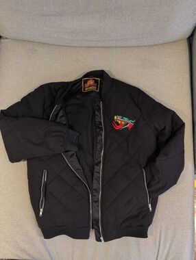 Indestructible MFG Black Quilted Bomber Jacket with Embroidered Snake Patch